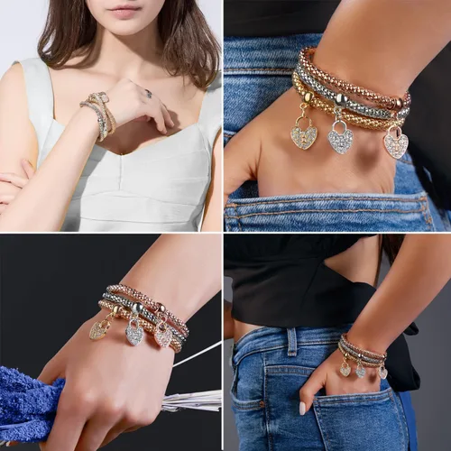 Miniatura 4 de GuGoLar 12 pulseras de cadena de maíz de oroplataoro rosa de cristal multicapa de mariposa círculo de corazón medallón de árbol de la vida