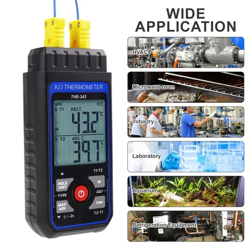 Miniatura 7 de Termómetro de Termopar Termómetro Digital Tipo K con 4 Termocuplas, Rango de Medición -328~2500℉ Medidor de Temperatura HVAC de Doble Canal