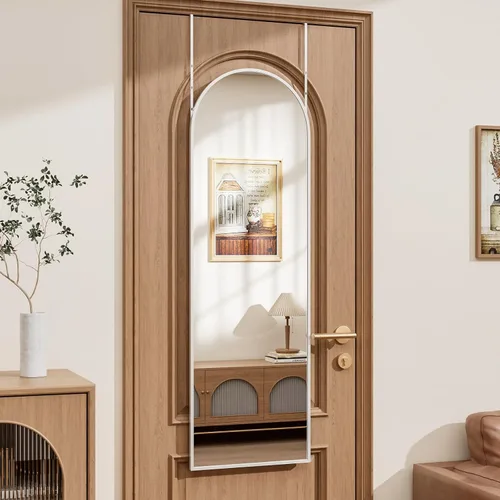 Miniatura 30 de Rowjut - Espejo de piso arqueado de longitud completa de 64 x 21 pulgadas, espejo grande de cuerpo completo para colgar, colocar de pie o apoyado