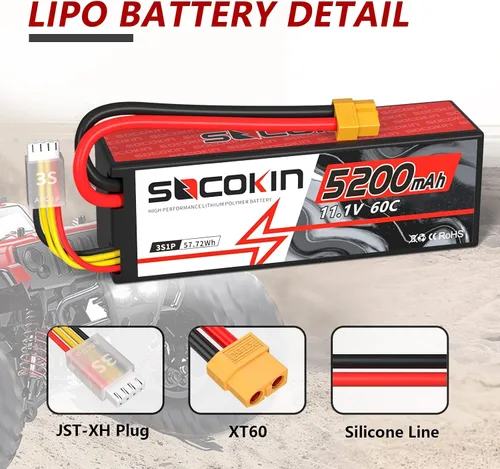Miniatura 2 de 3S Lipo Batería 11.1V 5200mAh Lipo Batería con conector XT60 Enchufe Estuche Duro 60C para RC Modelo de Coche RC Racing Car Heli Avión Quadcopter