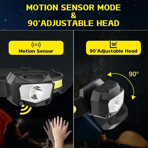 Miniatura 10 de Paquete de 3 faros recargables, haz COB de 230° de ancho y 60° de luz LED súper birght con luz blanca roja, luces de cabeza de 7 modos para frente