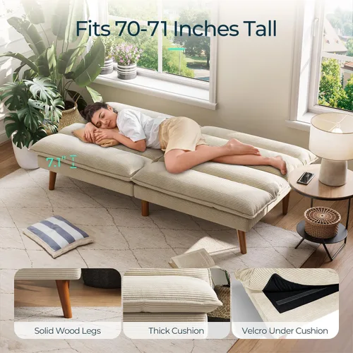 Miniatura 7 de LINSY HOME Sofá cama tipo futón – Sofá cama de pana convertible con respaldo ajustable, moderno sofá cama pequeño para espacios pequeños, sala