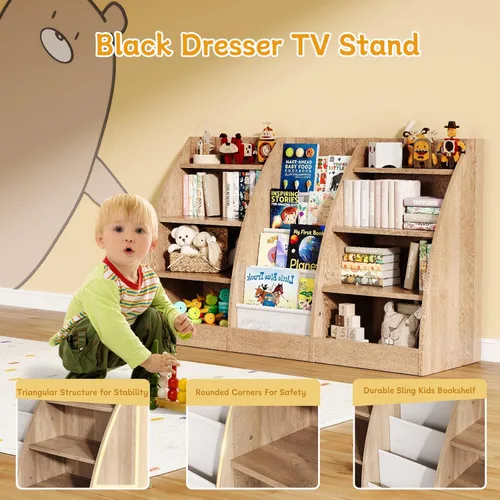 Miniatura 4 de Estantería para niños de 4 niveles, estante de 4 capas para habitaciones de niños, estantería de madera XXL para niños, estante de almacenamiento