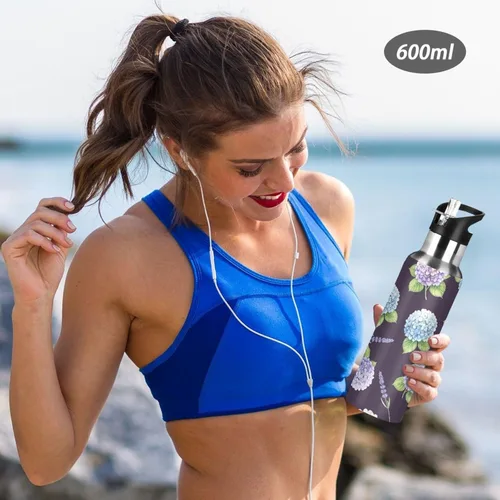 Miniatura 6 de Hydrangea Lavender Purple Blue Stainless Steel Water Bottle 32 Oz, BPA-Free Sport Water Bottle Leakproof Water Bottles
