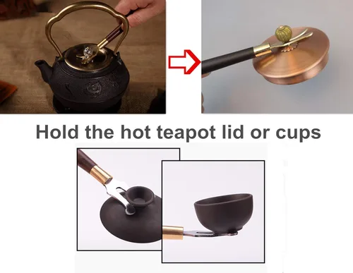Miniatura 2 de Base de tetera metálica redonda negra de hierro fundido de 5.3 pulgadas con patas y soporte para tapa para tetera japonesa Tetsubin Kung Fu Hot Tea