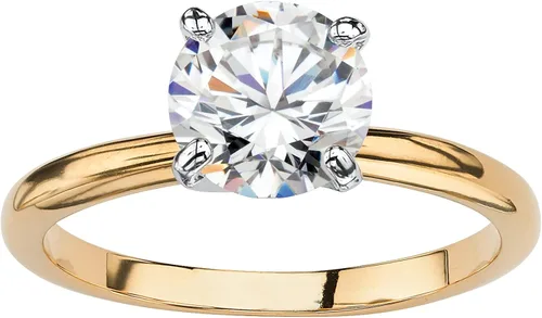 Palm Beach Jewelry Anillo de compromiso solitario chapado en oro amarillo o plateado con circonita cúbica redonda, tamaños 5-10