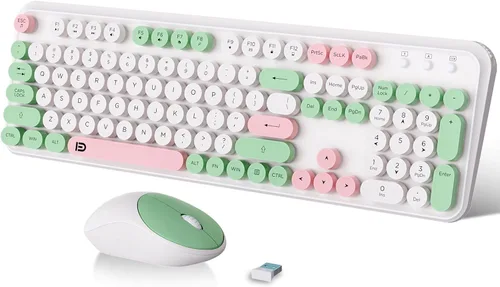 Miniatura 15 de FOPETT - Juego de teclado y mouse inalámbricos de 2.4 GHz con botón de interruptor, teclado de tamaño completo, compatible con V2030 Azul Colorido