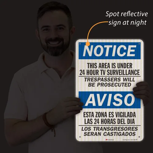 Miniatura 4 de SmartSign Letrero bilingüe con texto en inglés "Notice - This Area Is Under 24 Hour TV Surveillance" 12" x 18" 3M de aluminio reflectante de alta