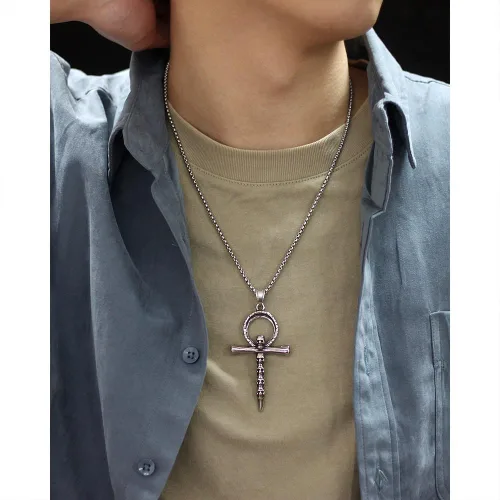 Miniatura 9 de Collar de cruz, Ankh, oración de serenidad, calavera, collar con colgante de cruz celta para hombres y mujeres, joyería cristiana, potente