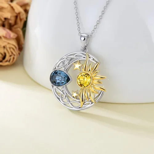 Miniatura 2 de AOBOCO Collar de plata de ley 925 con luna y estrella celta para mujeres y niñas
