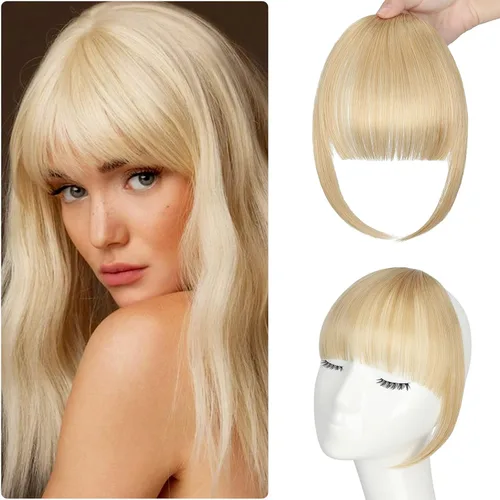 Miniatura 8 de Flequillo con clip, flequillo falso fácil de usar, flequillo de clip en flequillo, extensiones de cabello rubio francés, flequillo sintético