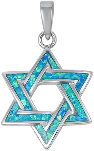 Colgante de plata de ley 925 con diseño de estrella de David con diamantes de Oxford en forma de laboratorio en color azul o blanco