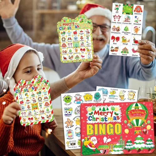 Miniatura 6 de 39 tarjetas de bingo de Navidad, 24 jugadores, lindo juego de bingo de Navidad para niños y adultos, suministros de fiesta, juegos familiares