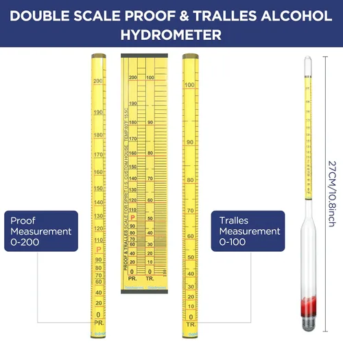 Miniatura 2 de Kit de Prueba Hidrómetro Alcohol Chengu 0-200 Prueba con Cilindro de Vidrio, Cepillo y Paño de Limpieza, Alcoholímetro para Destilar Moonshine