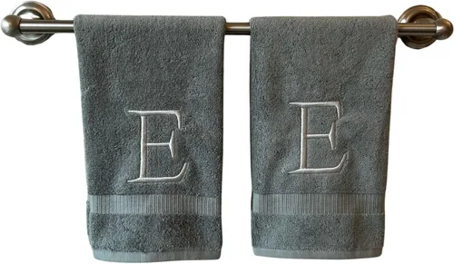 Miniatura 164 de Toalla de mano con inicial beige para baño, toalla bordada decorativa de calidad de hotel de lujo con monograma para tocador, spa, certificado