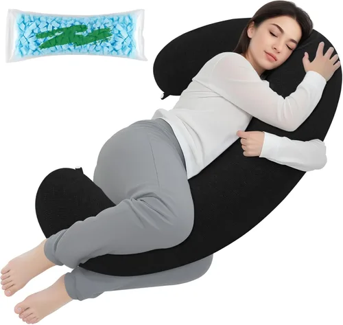 Miniatura 8 de TranquilRelax Almohada corporal, almohada larga, almohada corporal de espuma viscoelástica, almohada lateral en forma de C, funda de almohada Negro