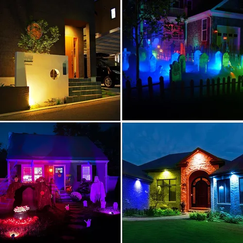 Miniatura 7 de MEIHUA Focos solares que cambian de color para exteriores, 6 en 1, iluminación solar de paisaje, focos RGB con control remoto, IP66, luces solares