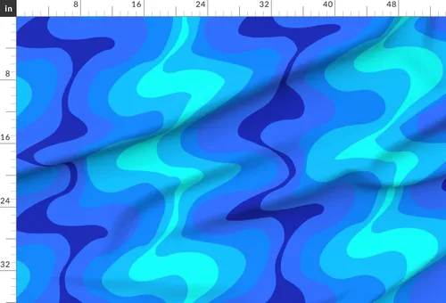 Miniatura 2 de Spoonflower Fabric - Psychedelic Waves Retro Oceanic Movement Shades of Blue Aquatic 70S Printed on Chiffon Fabric Fat Quarter - Sewing Fashion
