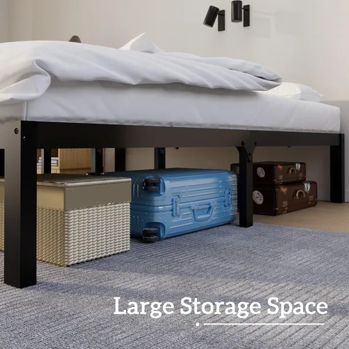 Miniatura 5 de Base de cama de bambú de tamaño individual con plataforma de madera, estructura sólida y estable con listones antideslizantes, cama alta,