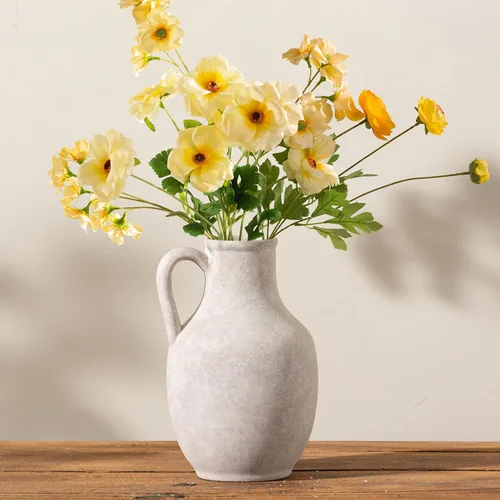 Florero de cerámica para decoración del hogar, 10 pulgadas, grande, color blanco, rústico, para mesa, floreros, sala de estar, dormitorio,