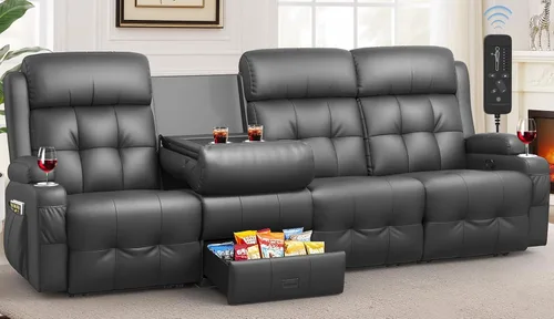 Miniatura 45 de Sofá reclinable de dos plazas, sofá reclinable de masaje de gran capacidad, silla de dos plazas para RV con espacio de almacenamiento, portavasos