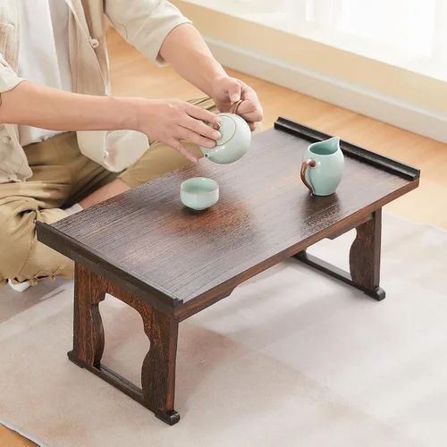 Miniatura 2 de Mesa de piso japonesa, pequeña mesa de centro y mesa de té, mesa de altar para meditación, mesa baja para sentarse en el suelo, bandejas de mesa