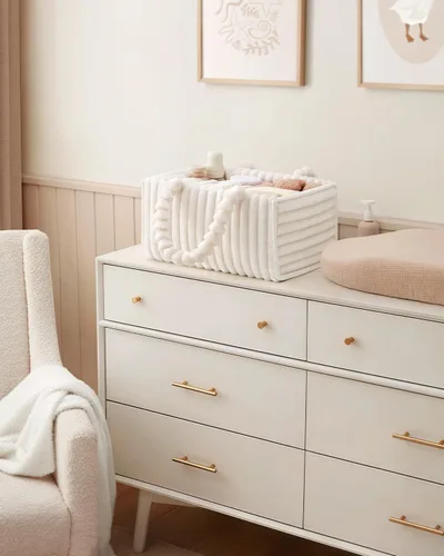 Miniatura 7 de Blissful Diary Organizador de pañales de franela, embalaje de regalo incluido, cesta de almacenamiento acogedora para guardería, regalo para baby
