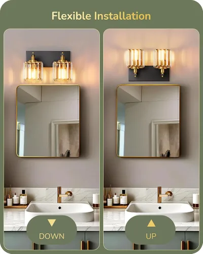 Miniatura 4 de EDISHINE Lámparas de baño, accesorios de iluminación de tocador de baño de cristal sobre el espejo, 2 luces de tocador para baño, tocador, base E26