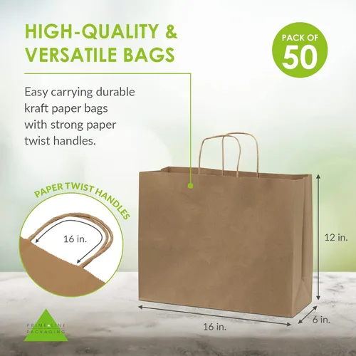 Miniatura 3 de Prime Line Packaging Bolsas de regalo marrones, bolsas de compras de papel kraft grandes con asas para pequeñas empresas, boutiques, tiendas