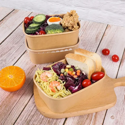 Miniatura 5 de Cuencos de papel kraft desechables de 25 onzas con tapas, recipientes rectangulares para alimentos, cuencos de sopa, suministros de fiesta, cuencos