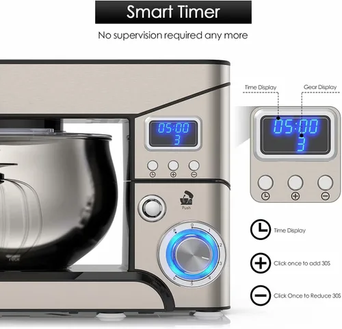 Miniatura 6 de Batidora con soporte, LILPARTNER, Mezclador de acero inoxidable de 5.3-QT con pantalla LCD, mezclador eléctrico de cocina de 6+P velocidades