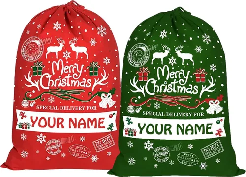 Miniatura 14 de Home and Plan Saco de Navidad personalizado con nombre (27 x 19.7 pulgadas), bolsas de regalo de Papá Noel grandes con cordón personalizado