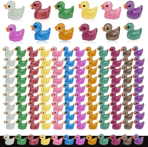 120 piezas de mini patos de resina con purpurina en miniatura, pequeños patos para bricolaje, jardín, acuario, casa de muñecas, adorno para el