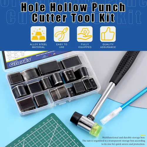 Miniatura 3 de Glarks Kit de herramientas de cortador de perforador hueco de 55 piezas, incluye 52 formas de un agujero, cuchillo de trinchar con 5 cuchillas, un