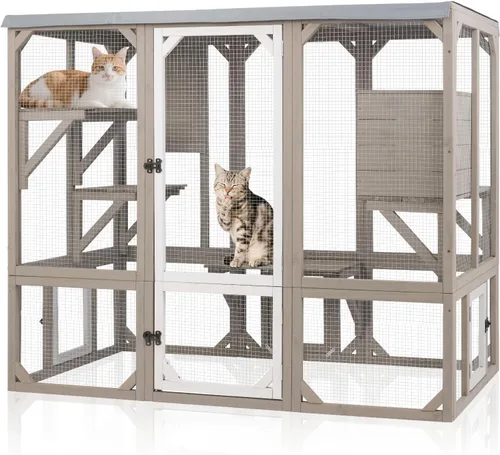 Miniatura 13 de Cercado Catio grande de 118" para gatos al aire libre, recintos para patio de gatos resistentes a la intemperie para múltiples gatos, jaula exterior