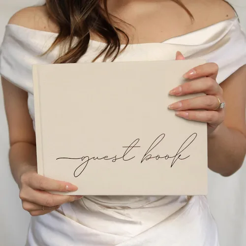Miniatura 2 de Libro de invitados de boda personalizado 2026 año – Libro de visitas de fotos de lino para firmar en la recepción – Incluye esquinas de fotos