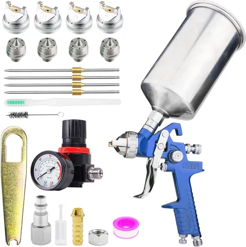 Miniatura 8 de HVLP Pistola de pulverización de alimentación por gravedad con 4 boquillas de 1.4/1.7/2.0/0.098 in y taza de aluminio de 1000 cc, pistola de pintura