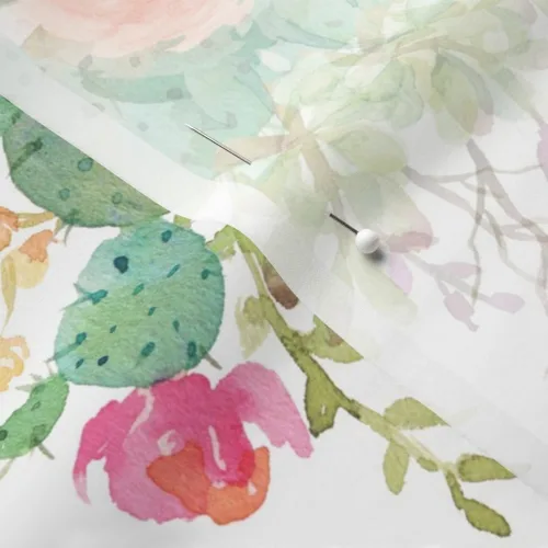 Miniatura 5 de Spoonflower Tela - Flores occidentales grandes horizontales cactus floral cactus rosa acuarela impresa en tela de gasa cuarto gordo - Costura