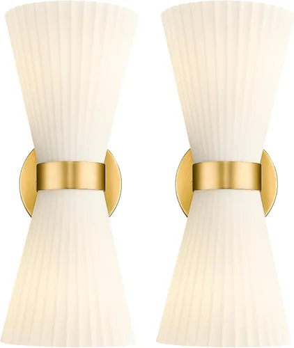 Miniatura 30 de HWH - Lámpara de pared para interiores, moderno aplique de pared con pantalla de vidrio a rayas blancas esmeriladas, aplique de pared individual