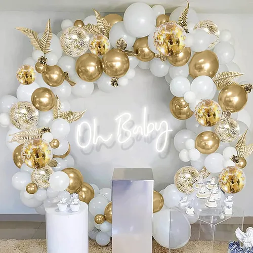 Miniatura 7 de Globos blancos y dorados, paquete de 60 globos de 12 pulgadas de oro metálico, globos de látex perla blanca y globos de confeti dorados para Oro