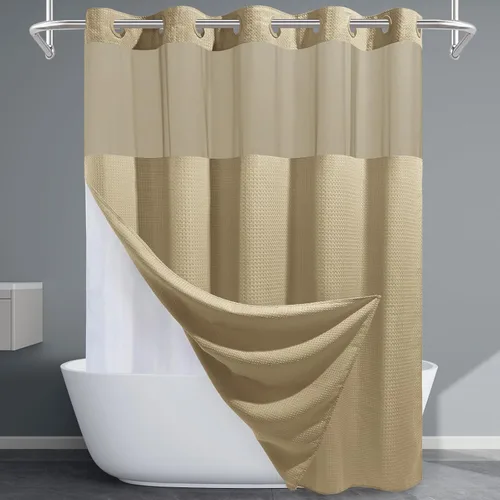 Miniatura 19 de EUTXL Cortina de ducha beige sin gancho con forro a presión, cortinas de ducha de tejido gofre de 230 GSM para baño, 54 pulgadas de ancho x 80