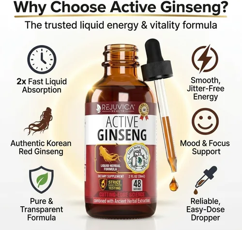 Miniatura 2 de Ginseng activo Panax rojo coreano con Ginsenósidos naturales - Solución líquida avanzada totalmente natural para una absorción 2 veces mayor - Apoya
