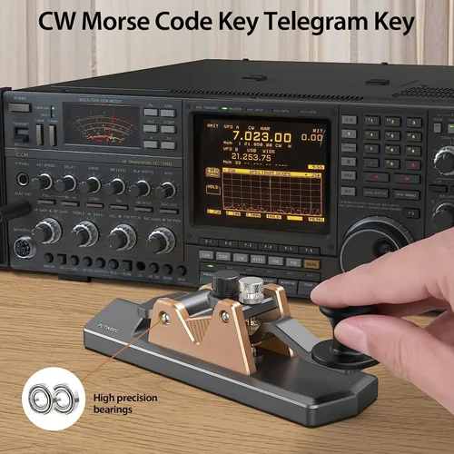 Miniatura 3 de Mini CW Key Morse Radio HAM Big Double Paddle Código Morse Llave Cuerpo de aleación de aluminio con base de altavoz Gris