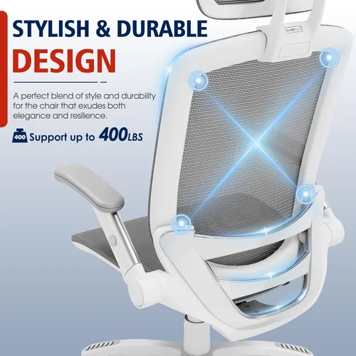 Miniatura 7 de GABRYLLY Silla de oficina ergonómica, silla de escritorio para casa de respaldo alto con reposacabezas, brazos abatibles, bloqueo de inclinación