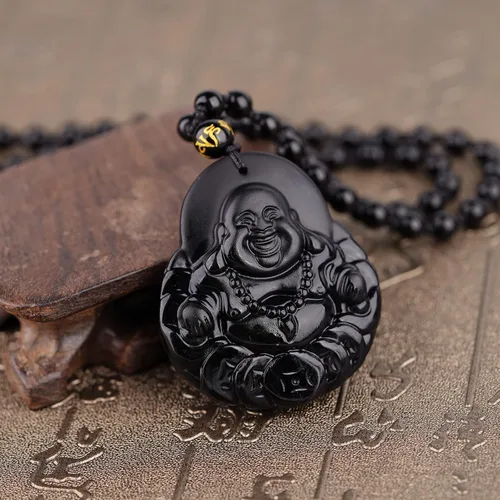 Miniatura 3 de TIKCAUZ Collar de obsidiana negra de cristal natural y piedra curativa con cuerda ajustable, hecho a mano, joyería de piedras preciosas para hombres