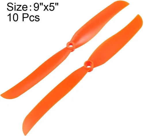 Miniatura 2 de uxcell RC Propellers CW 9050 9x5 pulgadas 2 paletas de ala fija para juguete de avión, nailon naranja, 10 piezas con anillos adaptadores