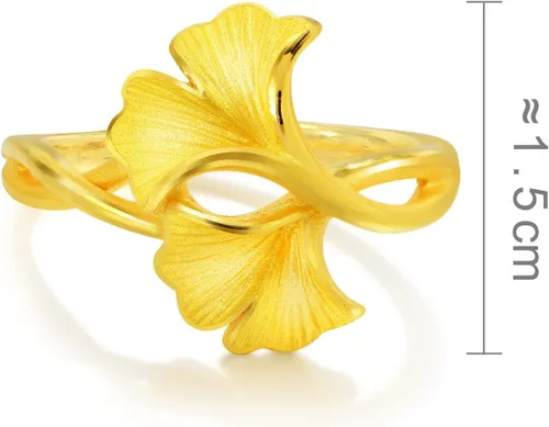 Miniatura 6 de CHOW SANG SANG 999.9 24K Oro Chino Boda Colección Precio por Peso 0.16 oz Oro Ginkgo Hojas Anillo para Mujeres y Ocasión de Boda 89883R Tamaño 13