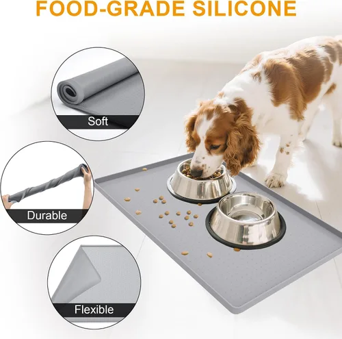 Miniatura 4 de Mofason Tapete impermeable para alimentos para mascotas, 24 x 16 pulgadas, grande, 0.5 pulgadas, borde elevado, mantel individual de silicona