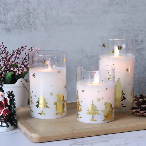 Miniatura 3 de Velas de Navidad sin llama que funcionan con pilas, control remoto y temporizador parpadeante, velas LED de pilar de cristal, mecha móvil, cera
