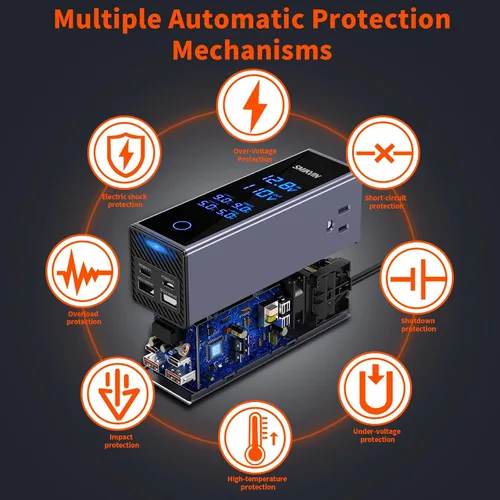 Miniatura 4 de Inversor de corriente para automóvil de 300 W, convertidor de 12 V a 110 V CA con 2 salidas de CA y 4 puertos USB (2 PD 36 W + 2 QC3.0 30 W)